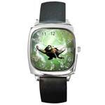 Beautiful Seaturtle With Bubbles Square Metal Watches