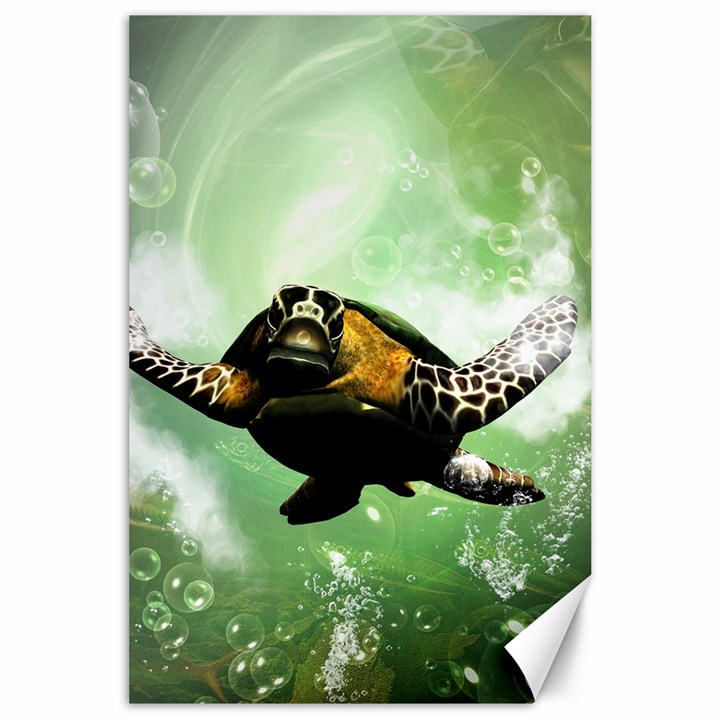 Beautiful Seaturtle With Bubbles Canvas 24  x 36 