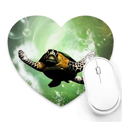 Beautiful Seaturtle With Bubbles Heart Mousepads by FantasyWorld7