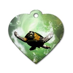 Beautiful Seaturtle With Bubbles Dog Tag Heart (two Sides) by FantasyWorld7