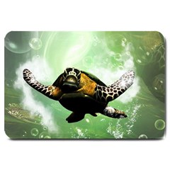 Beautiful Seaturtle With Bubbles Large Doormat  by FantasyWorld7