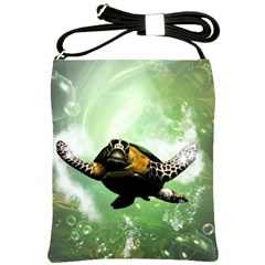 Beautiful Seaturtle With Bubbles Shoulder Sling Bags by FantasyWorld7