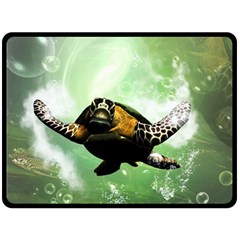 Beautiful Seaturtle With Bubbles Fleece Blanket (large)  by FantasyWorld7