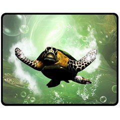 Beautiful Seaturtle With Bubbles Double Sided Fleece Blanket (medium)  by FantasyWorld7