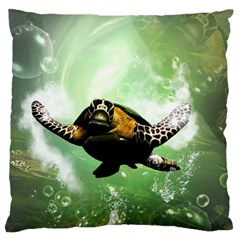 Beautiful Seaturtle With Bubbles Standard Flano Cushion Cases (two Sides)  by FantasyWorld7