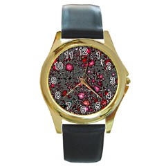 Sci Fi Fantasy Cosmos Red  Round Gold Metal Watches by ImpressiveMoments