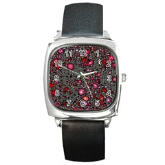 Sci Fi Fantasy Cosmos Red  Square Metal Watches by ImpressiveMoments