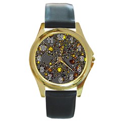 Sci Fi Fantasy Cosmos Yellow Round Gold Metal Watches by ImpressiveMoments