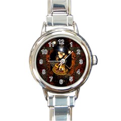 Steampunk, Funny Monkey With Clocks And Gears Round Italian Charm Watches by FantasyWorld7