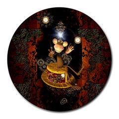 Steampunk, Funny Monkey With Clocks And Gears Round Mousepads by FantasyWorld7