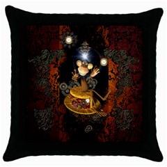 Steampunk, Funny Monkey With Clocks And Gears Throw Pillow Cases (black) by FantasyWorld7