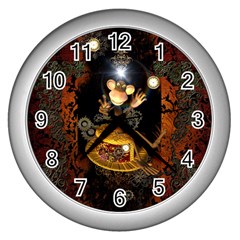 Steampunk, Funny Monkey With Clocks And Gears Wall Clocks (silver) 