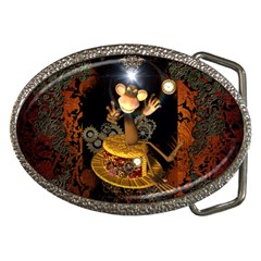 Steampunk, Funny Monkey With Clocks And Gears Belt Buckles