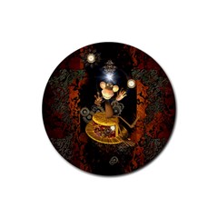 Steampunk, Funny Monkey With Clocks And Gears Rubber Coaster (round)  by FantasyWorld7