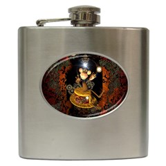 Steampunk, Funny Monkey With Clocks And Gears Hip Flask (6 Oz) by FantasyWorld7