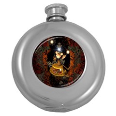 Steampunk, Funny Monkey With Clocks And Gears Round Hip Flask (5 Oz) by FantasyWorld7