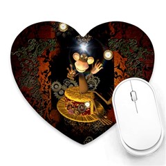 Steampunk, Funny Monkey With Clocks And Gears Heart Mousepads by FantasyWorld7