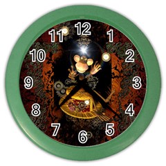 Steampunk, Funny Monkey With Clocks And Gears Color Wall Clocks by FantasyWorld7