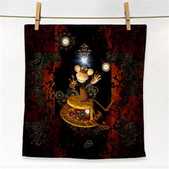 Steampunk, Funny Monkey With Clocks And Gears Face Towel by FantasyWorld7