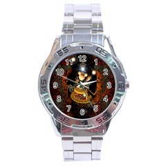 Steampunk, Funny Monkey With Clocks And Gears Stainless Steel Men s Watch by FantasyWorld7