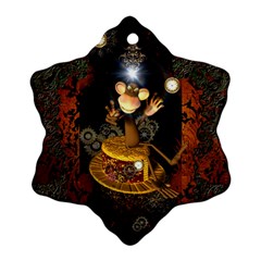 Steampunk, Funny Monkey With Clocks And Gears Snowflake Ornament (2-side)