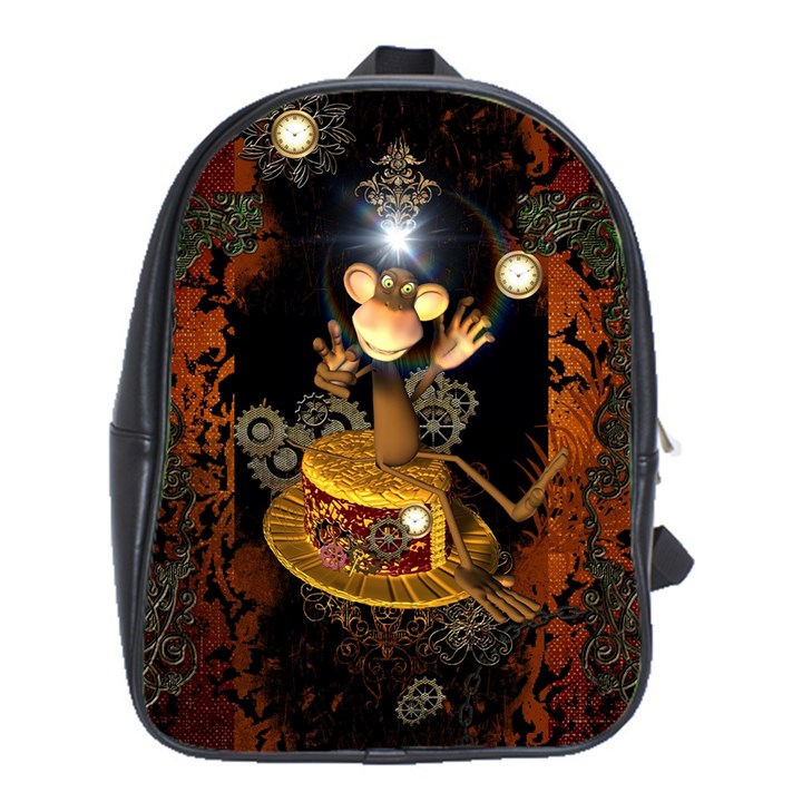 Steampunk, Funny Monkey With Clocks And Gears School Bags (XL) 