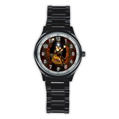 Steampunk, Funny Monkey With Clocks And Gears Stainless Steel Round Watches by FantasyWorld7