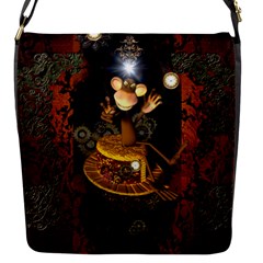 Steampunk, Funny Monkey With Clocks And Gears Flap Messenger Bag (s)