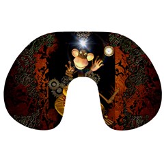 Steampunk, Funny Monkey With Clocks And Gears Travel Neck Pillows by FantasyWorld7