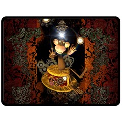 Steampunk, Funny Monkey With Clocks And Gears Double Sided Fleece Blanket (large)  by FantasyWorld7