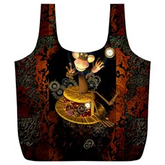 Steampunk, Funny Monkey With Clocks And Gears Full Print Recycle Bags (l)  by FantasyWorld7