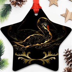 Wonderful Swan In Gold And Black With Floral Elements Ornament (star)  by FantasyWorld7