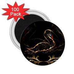 Wonderful Swan In Gold And Black With Floral Elements 2 25  Magnets (100 Pack)  by FantasyWorld7