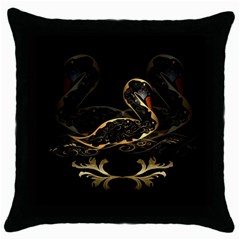 Wonderful Swan In Gold And Black With Floral Elements Throw Pillow Cases (black) by FantasyWorld7