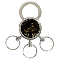 Wonderful Swan In Gold And Black With Floral Elements 3-ring Key Chains