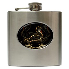 Wonderful Swan In Gold And Black With Floral Elements Hip Flask (6 Oz) by FantasyWorld7