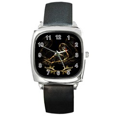 Wonderful Swan In Gold And Black With Floral Elements Square Metal Watches by FantasyWorld7