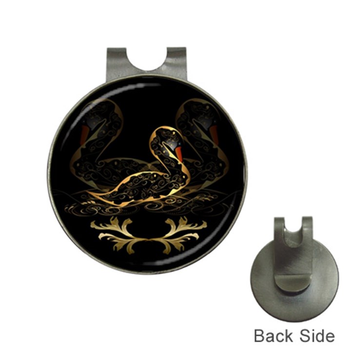 Wonderful Swan In Gold And Black With Floral Elements Hat Clips with Golf Markers