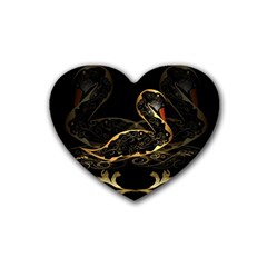 Wonderful Swan In Gold And Black With Floral Elements Rubber Coaster (heart)  by FantasyWorld7