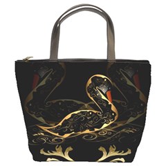 Wonderful Swan In Gold And Black With Floral Elements Bucket Bags by FantasyWorld7