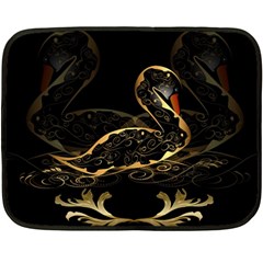 Wonderful Swan In Gold And Black With Floral Elements Fleece Blanket (mini) by FantasyWorld7