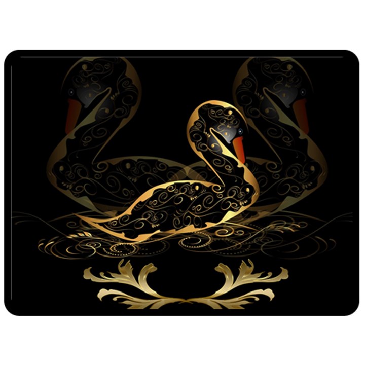 Wonderful Swan In Gold And Black With Floral Elements Fleece Blanket (Large) 