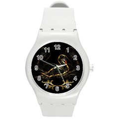 Wonderful Swan In Gold And Black With Floral Elements Round Plastic Sport Watch (m) by FantasyWorld7