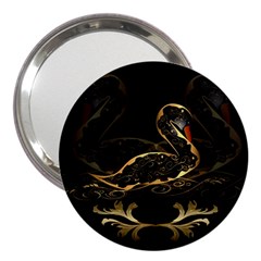 Wonderful Swan In Gold And Black With Floral Elements 3  Handbag Mirrors by FantasyWorld7