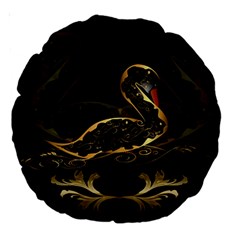 Wonderful Swan In Gold And Black With Floral Elements Large 18  Premium Round Cushions