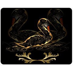 Wonderful Swan In Gold And Black With Floral Elements Double Sided Fleece Blanket (medium)  by FantasyWorld7