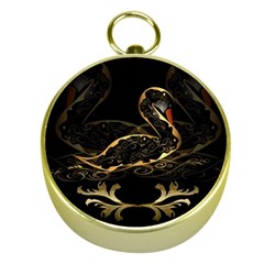 Wonderful Swan In Gold And Black With Floral Elements Gold Compasses