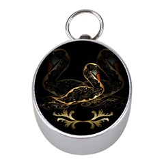 Wonderful Swan In Gold And Black With Floral Elements Mini Silver Compasses