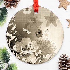 Vintage, Wonderful Flowers With Dragonflies Ornament (round) 