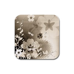 Vintage, Wonderful Flowers With Dragonflies Rubber Square Coaster (4 Pack)  by FantasyWorld7